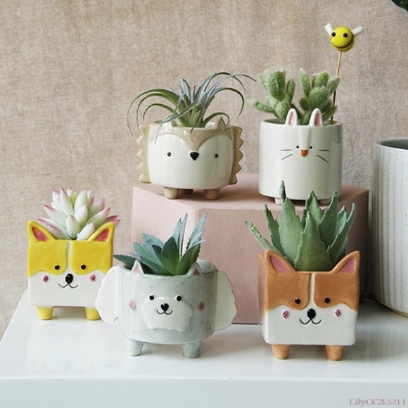⭐️HP⭐️ Succulent pot plant rabbit shiba ceramic garden home decor - Picture 3 of 10
